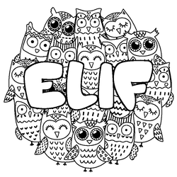 Coloraci&oacute;n del nombre ELIF - decorado b&uacute;hos