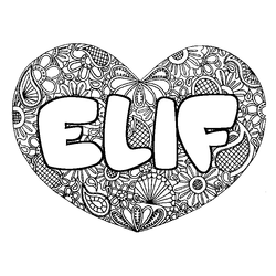 Coloraci&oacute;n del nombre ELIF - decorado mandala de coraz&oacute;n