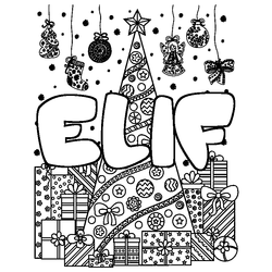 Coloraci&oacute;n del nombre ELIF - decorado &aacute;rbol de Navidad y regalos