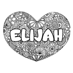 Coloraci&oacute;n del nombre ELIJAH - decorado mandala de coraz&oacute;n