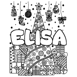Coloraci&oacute;n del nombre ELISA - decorado &aacute;rbol de Navidad y regalos