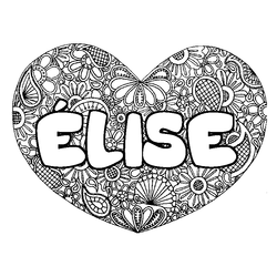 Coloraci&oacute;n del nombre &Eacute;LISE - decorado mandala de coraz&oacute;n