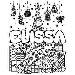 Coloraci&oacute;n del nombre ELISSA - decorado &aacute;rbol de Navidad y regalos