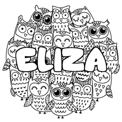 Coloraci&oacute;n del nombre ELIZA - decorado b&uacute;hos