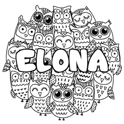 Coloraci&oacute;n del nombre ELONA - decorado b&uacute;hos