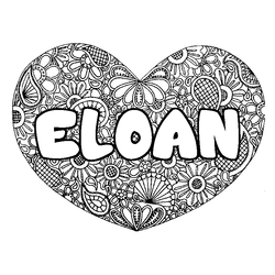 Coloraci&oacute;n del nombre ELOAN - decorado mandala de coraz&oacute;n