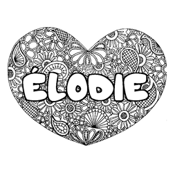 Coloraci&oacute;n del nombre &Eacute;LODIE - decorado mandala de coraz&oacute;n