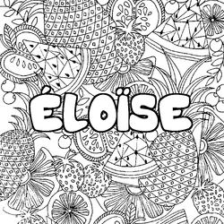 Coloraci&oacute;n del nombre &Eacute;LO&Iuml;SE - decorado mandala de frutas