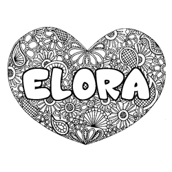 Coloraci&oacute;n del nombre ELORA - decorado mandala de coraz&oacute;n