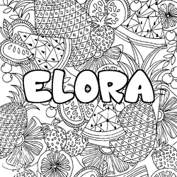 Coloraci&oacute;n del nombre ELORA - decorado mandala de frutas