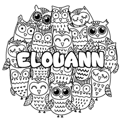 Coloraci&oacute;n del nombre ELOUANN - decorado b&uacute;hos