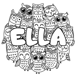Coloraci&oacute;n del nombre ELLA - decorado b&uacute;hos