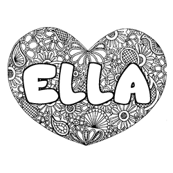 Coloraci&oacute;n del nombre ELLA - decorado mandala de coraz&oacute;n