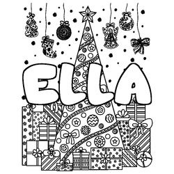 Coloraci&oacute;n del nombre ELLA - decorado &aacute;rbol de Navidad y regalos