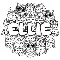 Coloraci&oacute;n del nombre ELLIE - decorado b&uacute;hos