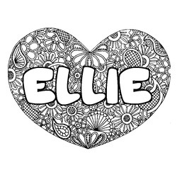 Coloraci&oacute;n del nombre ELLIE - decorado mandala de coraz&oacute;n