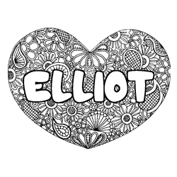 Coloraci&oacute;n del nombre ELLIOT - decorado mandala de coraz&oacute;n