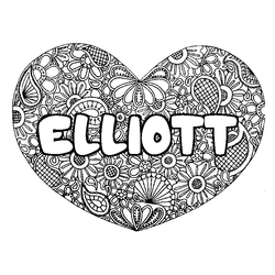 Coloraci&oacute;n del nombre ELLIOTT - decorado mandala de coraz&oacute;n