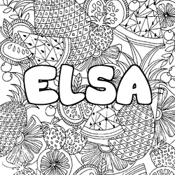Coloraci&oacute;n del nombre ELSA - decorado mandala de frutas
