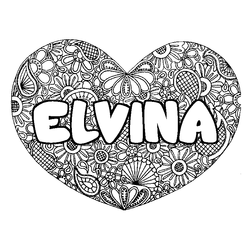 Coloraci&oacute;n del nombre ELVINA - decorado mandala de coraz&oacute;n