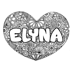 Coloraci&oacute;n del nombre ELYNA - decorado mandala de coraz&oacute;n