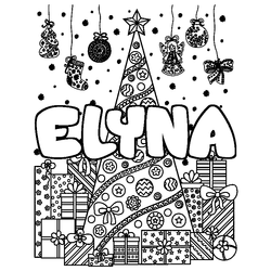 Coloraci&oacute;n del nombre ELYNA - decorado &aacute;rbol de Navidad y regalos