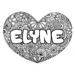 Coloraci&oacute;n del nombre ELYNE - decorado mandala de coraz&oacute;n