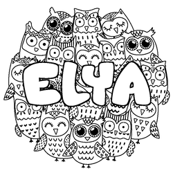 Coloraci&oacute;n del nombre ELYA - decorado b&uacute;hos
