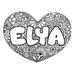 Coloraci&oacute;n del nombre ELYA - decorado mandala de coraz&oacute;n