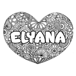 Coloraci&oacute;n del nombre ELYANA - decorado mandala de coraz&oacute;n