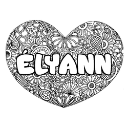 Coloraci&oacute;n del nombre &Eacute;LYANN - decorado mandala de coraz&oacute;n