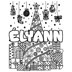 Coloraci&oacute;n del nombre &Eacute;LYANN - decorado &aacute;rbol de Navidad y regalos