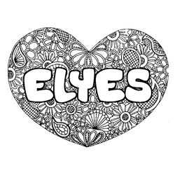 Coloraci&oacute;n del nombre ELYES - decorado mandala de coraz&oacute;n