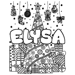 Coloraci&oacute;n del nombre ELYSA - decorado &aacute;rbol de Navidad y regalos