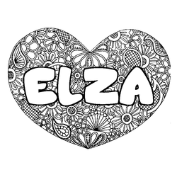 Coloraci&oacute;n del nombre ELZA - decorado mandala de coraz&oacute;n