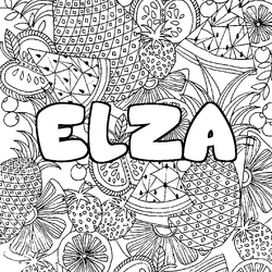 Coloraci&oacute;n del nombre ELZA - decorado mandala de frutas