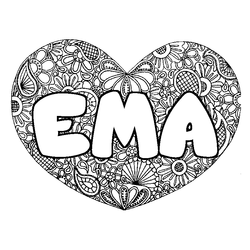 Coloraci&oacute;n del nombre EMA - decorado mandala de coraz&oacute;n
