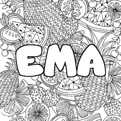 Coloraci&oacute;n del nombre EMA - decorado mandala de frutas