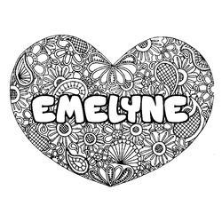 Coloraci&oacute;n del nombre EMELYNE - decorado mandala de coraz&oacute;n