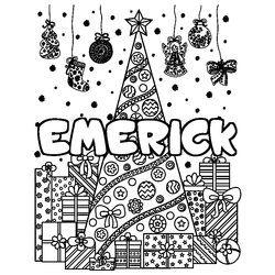 Coloraci&oacute;n del nombre EMERICK - decorado &aacute;rbol de Navidad y regalos