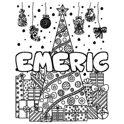 Coloraci&oacute;n del nombre EMERIC - decorado &aacute;rbol de Navidad y regalos