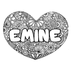 Coloraci&oacute;n del nombre EMINE - decorado mandala de coraz&oacute;n