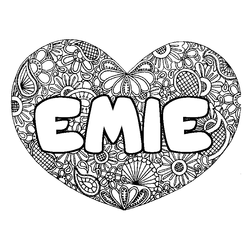 Coloraci&oacute;n del nombre EMIE - decorado mandala de coraz&oacute;n