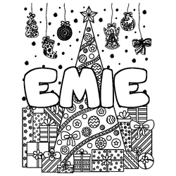 Coloraci&oacute;n del nombre EMIE - decorado &aacute;rbol de Navidad y regalos