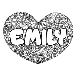 Coloraci&oacute;n del nombre EMILY - decorado mandala de coraz&oacute;n