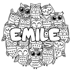Coloraci&oacute;n del nombre EMILE - decorado b&uacute;hos