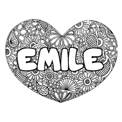 Coloraci&oacute;n del nombre EMILE - decorado mandala de coraz&oacute;n
