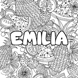 Coloraci&oacute;n del nombre EMILIA - decorado mandala de frutas