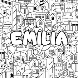Coloraci&oacute;n del nombre EMILIA - decorado ciudad