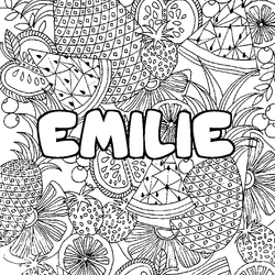 Coloraci&oacute;n del nombre EMILIE - decorado mandala de frutas